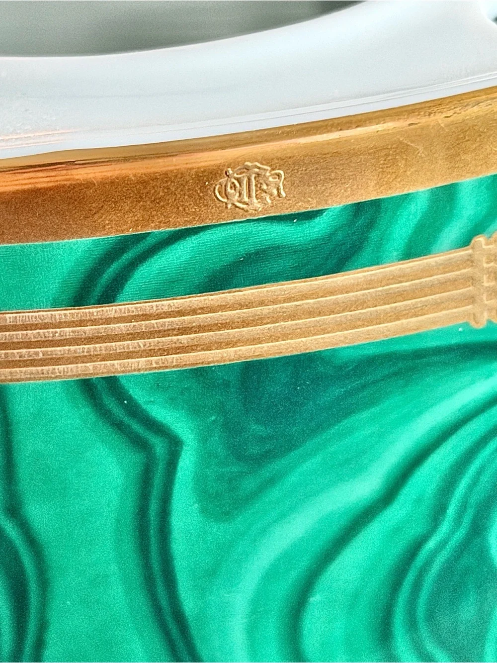 Vintage Christian Dior Gaudron Malachite Green Porcelain Toothbrush Holder Vase